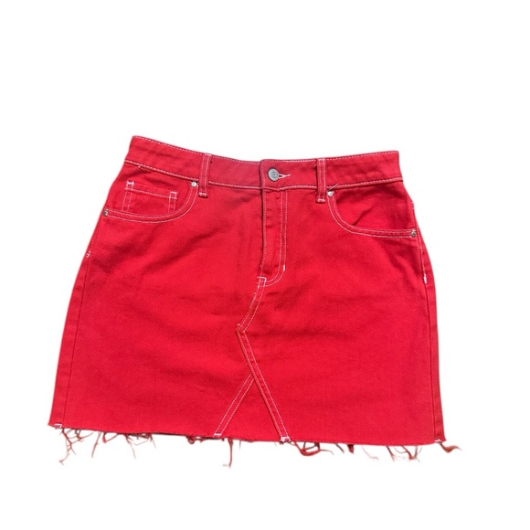PacSun Dresses & Skirts - PacSun Vibrant Red Denim Cutoff Mini Skirt | Y2K Core, sz 26